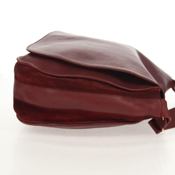 CARTIER Must Line Shoulder Bag Leather Bordeaux Gold Auth ki6152